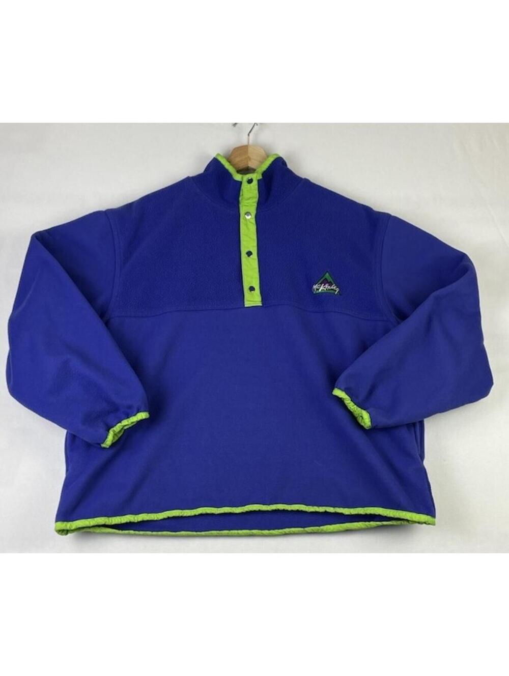 Vintage BOXY Blue/Purple Neon Green McKinley Snap T Fleece CANADA MADE Sz M